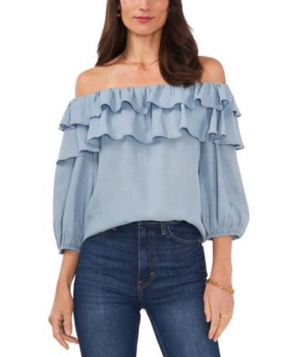Sam & Jess Women's Ruffled Off-the-Shoulder Ruffle Top in Artic Surf Blue
